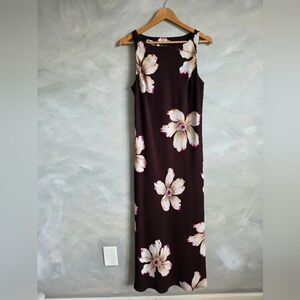 S.L. Fashions Women's Brown Sleeveless Big Floral Print Hawaiian Long Dress 16